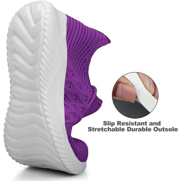 Women Purple Slip-On Walking Shoes Lightweight Breathable Non-Slip Sneakers - Picture 3 of 6